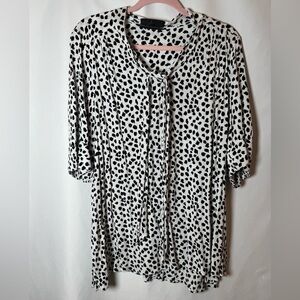 Lane Bryant Black and White Polka Dot Tie-Neck Blouse 18/20